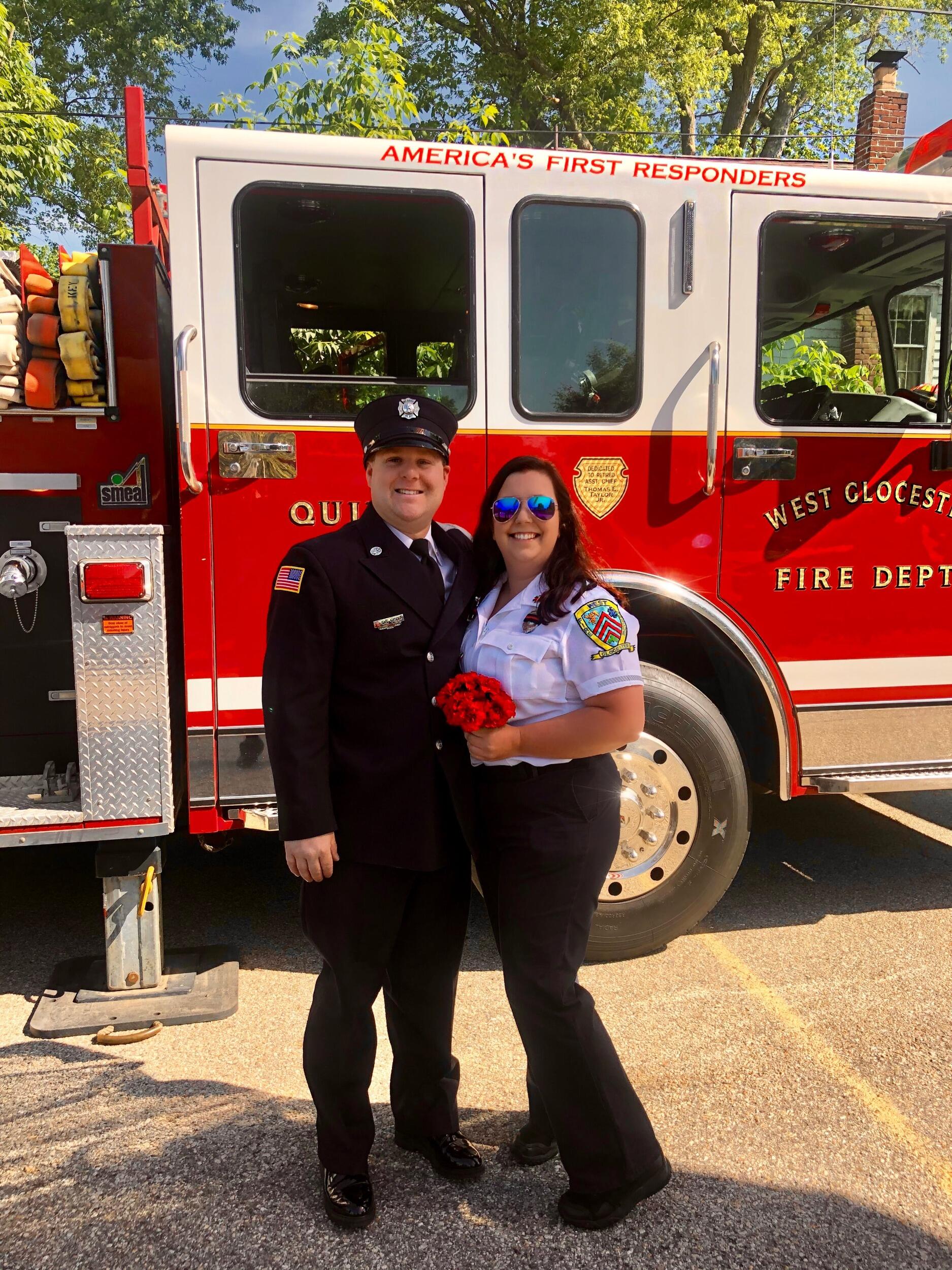 They joined their first of several volunteer fire departments together. Few couples have matching pagers, bunker gear, and late-night tone drops- but these two do.