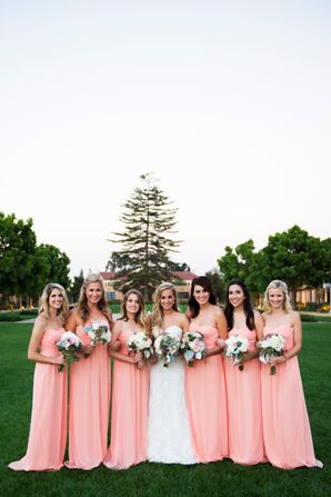peach and navy blue bridesmaid dresses