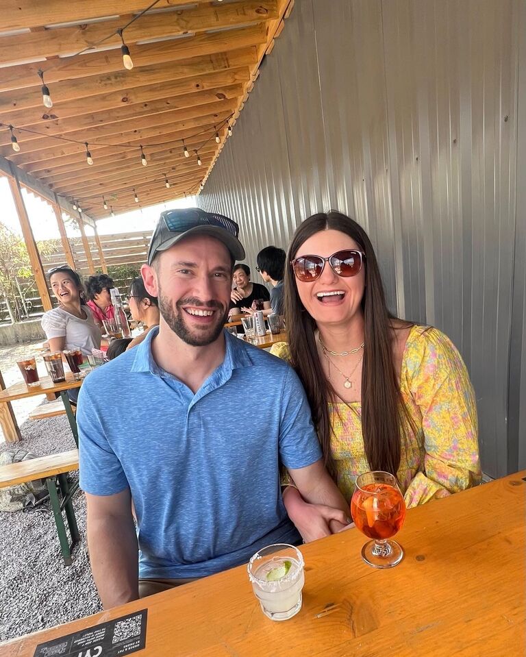 Our first picture together enjoying a patio day at Carrigan's Beer Garden in Birmingham, AL