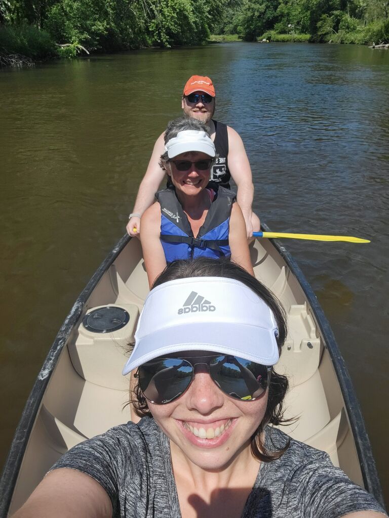 I took Derrick to Michigan to meet my family on the camping trip. Jetlagged, tired from driving 3 hours (and 2 car mishaps!) Derrick mustered up the strength to captain the canoe down the river. 