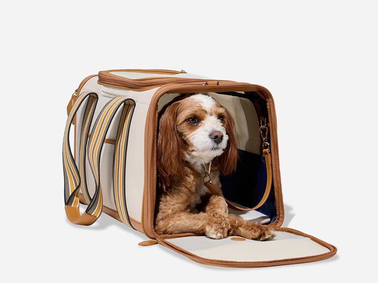 Paravel stylish pet carrier bag wedding gift with cute dog pictured inside 