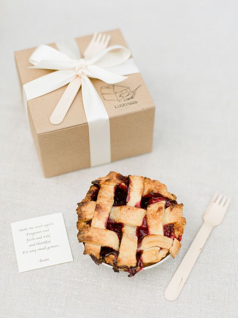 Miniature pie wedding guest favors