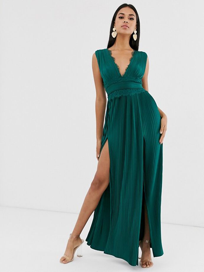 emerald green wedding guest dress