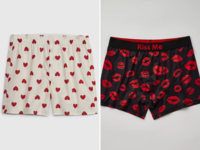 Two side by side images of Valentine's Day themed underwear