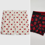 Two side by side images of Valentine's Day themed underwear