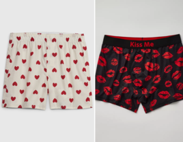 Two side by side images of Valentine's Day themed underwear