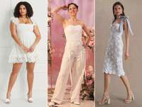 Collage of three bridal shower dresses for the bride 