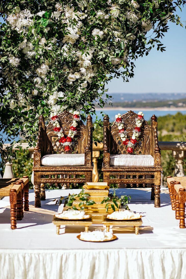 Indian Wedding Ceremony Setup Overlooking Lake In Austin Texas