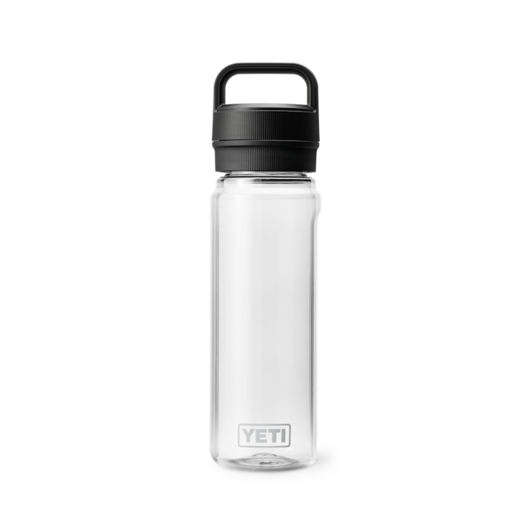 Yeti clear water bottle with a black cap