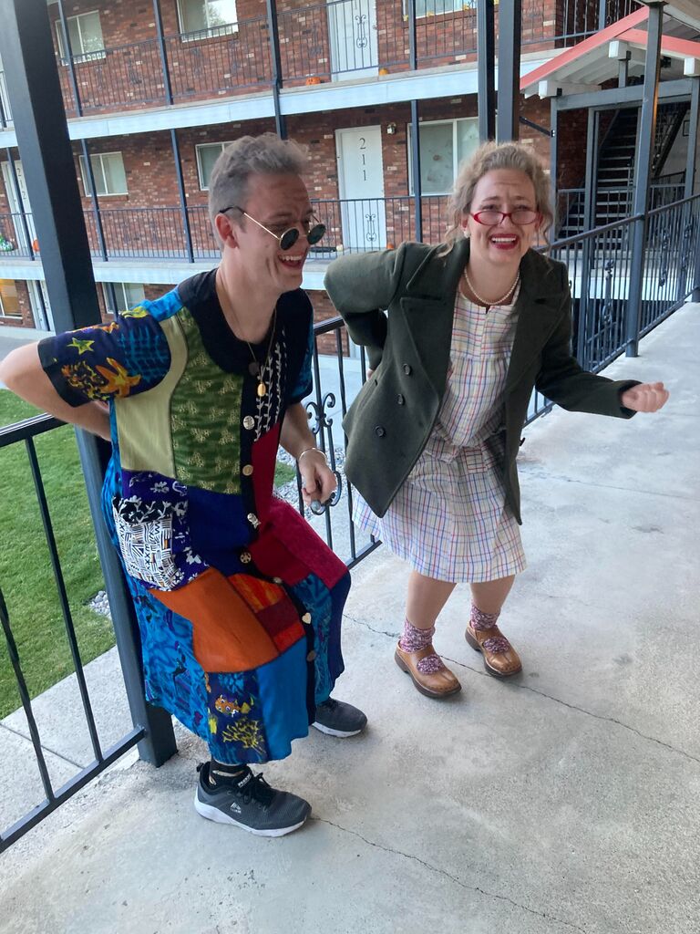 Our first halloween, before we were dating. We went to a murder mystery party as grandmothers together.