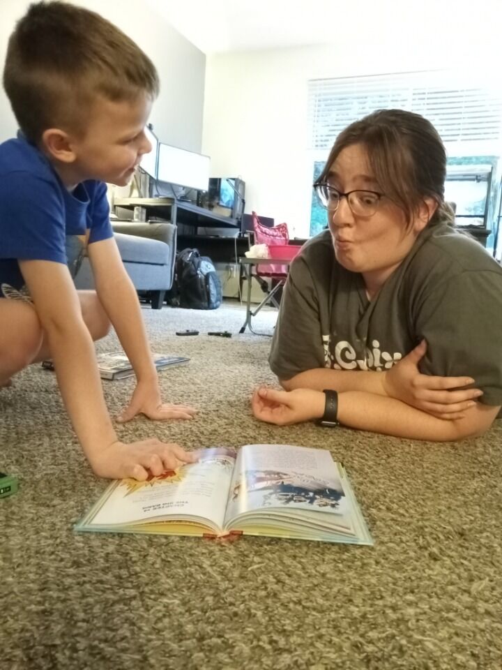 The first time Celina met Carter! I came over for pizza and Mario Kart, Carter was very excited to show me something in his book. I love that he still gets this excited about books. 