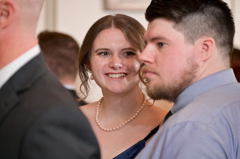 Candid photo from Julie's brother's wedding. Fun Fact: Jason (Julie's brother) will also be our wedding officiant!