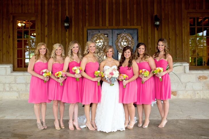 bright pink bridesmaid dresses