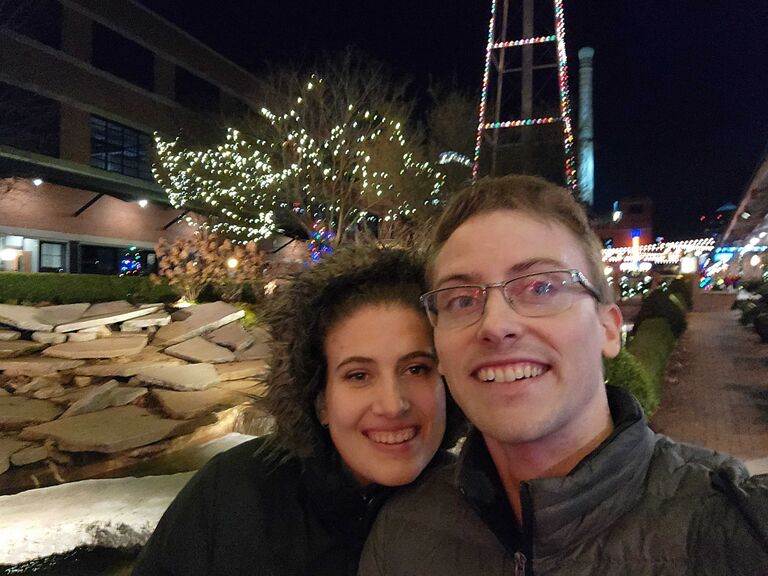 Here we are exploring the Christmas lights in downtown Durham!