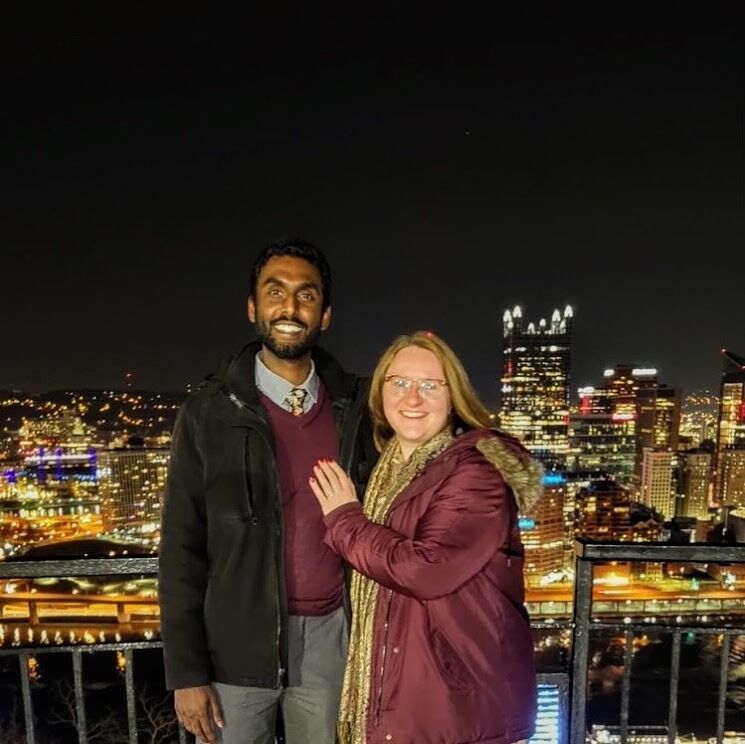 Vinay proposed on Mt. Washington overlooking Pittsburgh at night.
