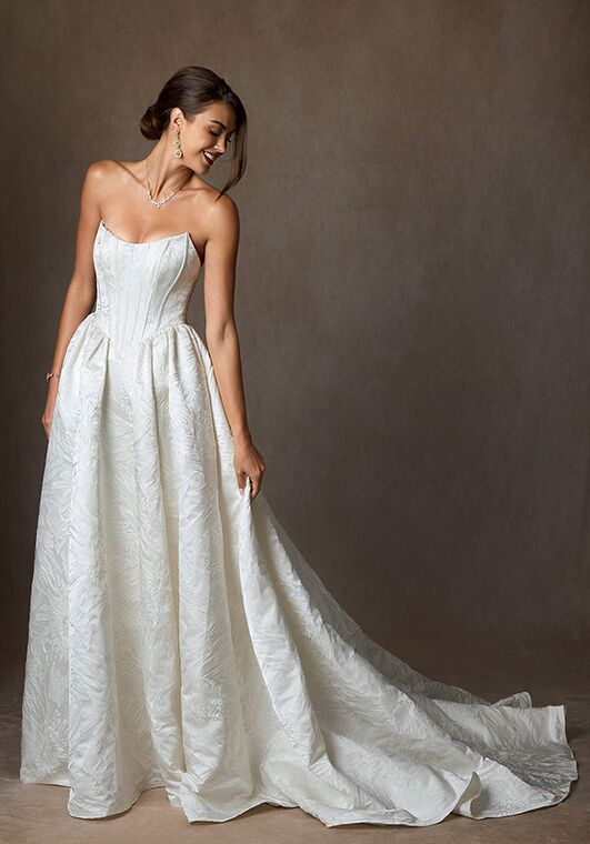 Azazie Azazie Demetria floral Jacquard in Diamond White Wedding Dress | The  Knot