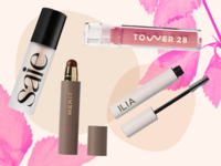 Assortment of Eco Friendly Makeup products from Saie, Tower 28, MERIT,and ILIA