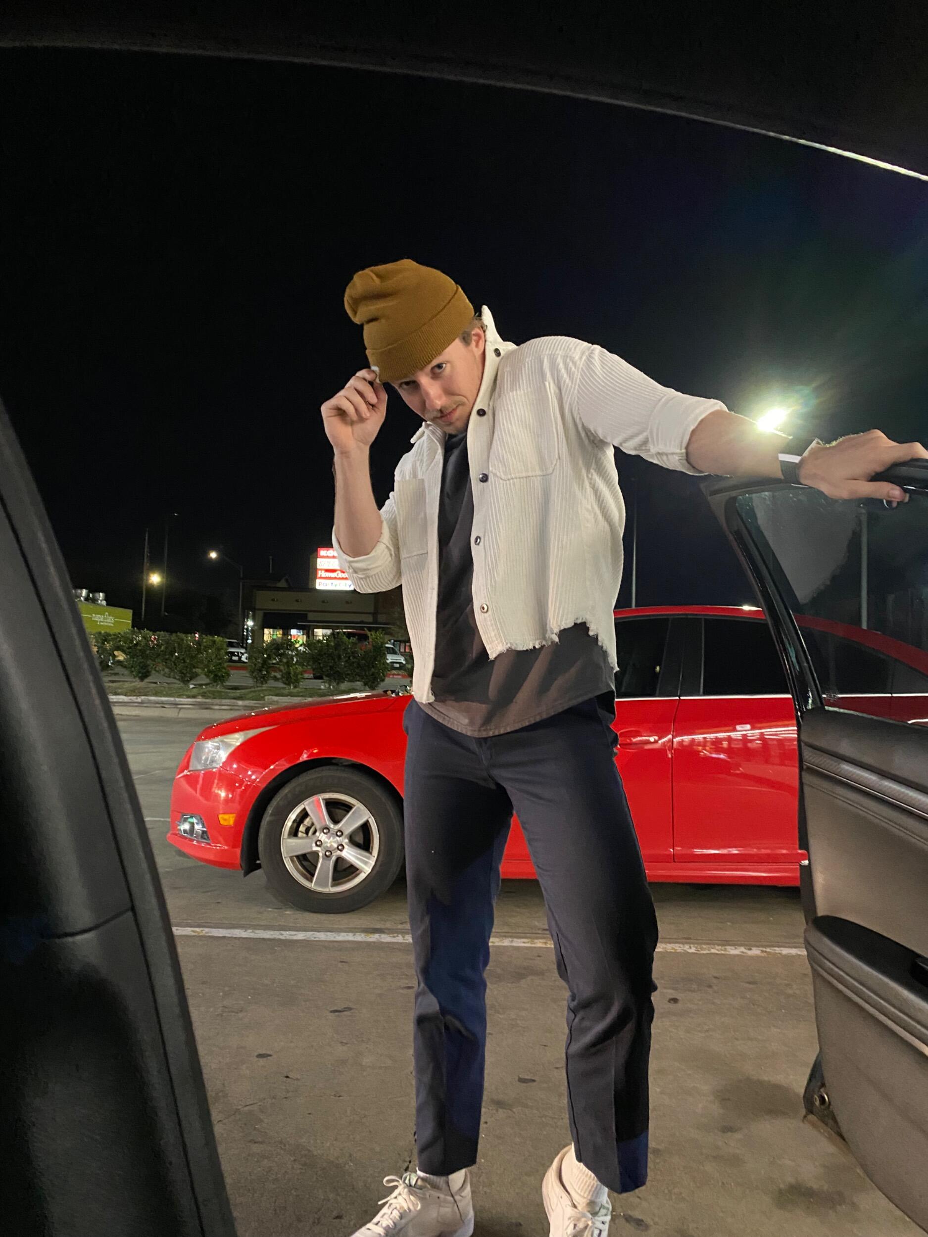 Ev tries to up his fashion game, starting with wearing Emma’s jacket.