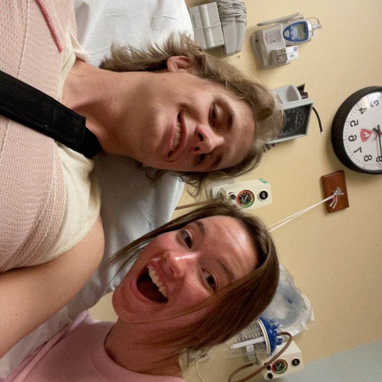 Matthew broke his arm and had to spend the night in the hospital. Erica made sure he was taken care of. 