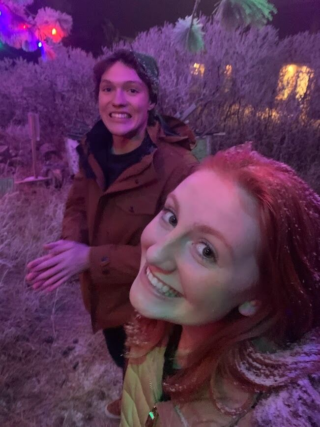 This was our first photo together that was taken under the large Christmas tree on UMary hill. Cole turned to me and said: "wow, your hair looks so red under these lights." Clearly he was already in love with me and obviously flirting.