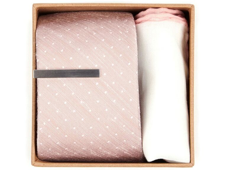 Tie bar, tie and pocket square groomsmen gift set