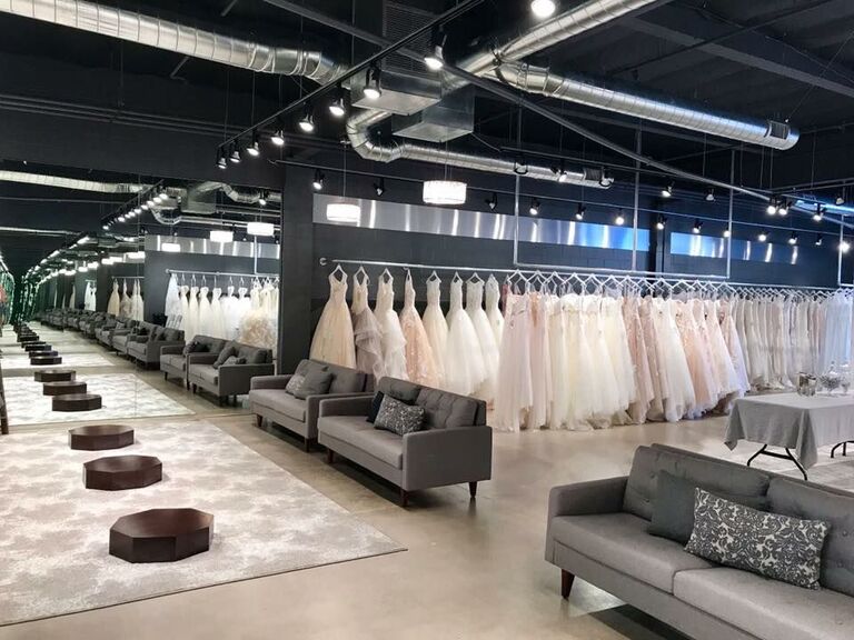 The interior of the wedding boutique Luv Bridal in Los Angeles