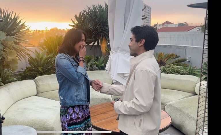 Engagement on a rooftop in Santa Monica, CA