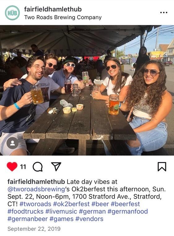 Ali and Nate met one fateful Sunday through their mutual friends at Two Roads Ok2berfest.

Ali struggling from the night before, had one sip of her beer that day. While Nate does not recall meeting her at all, or anything from that day for that matter. 
However, Ali knew there was just something about him when he hopped into their friend's (Fi's) back seat and promptly requested we blast Rent on the radio while he sang Seasons of Love with his sunglasses still fully placed upside down (a staple of Nate's party alter ego Ali would soon learn...).