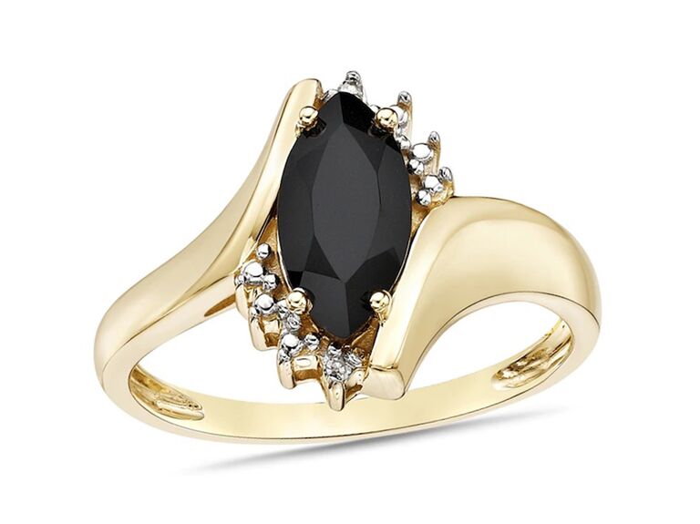 zales gold marquise black onyx engagement ring with gold curved band