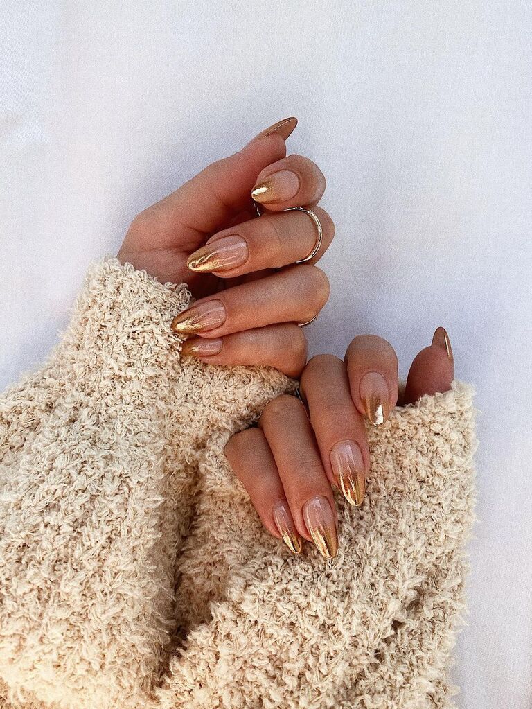 Gold chrome wedding nails