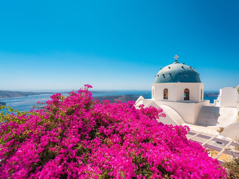 A sunny day on the island of Santorini in Greece.