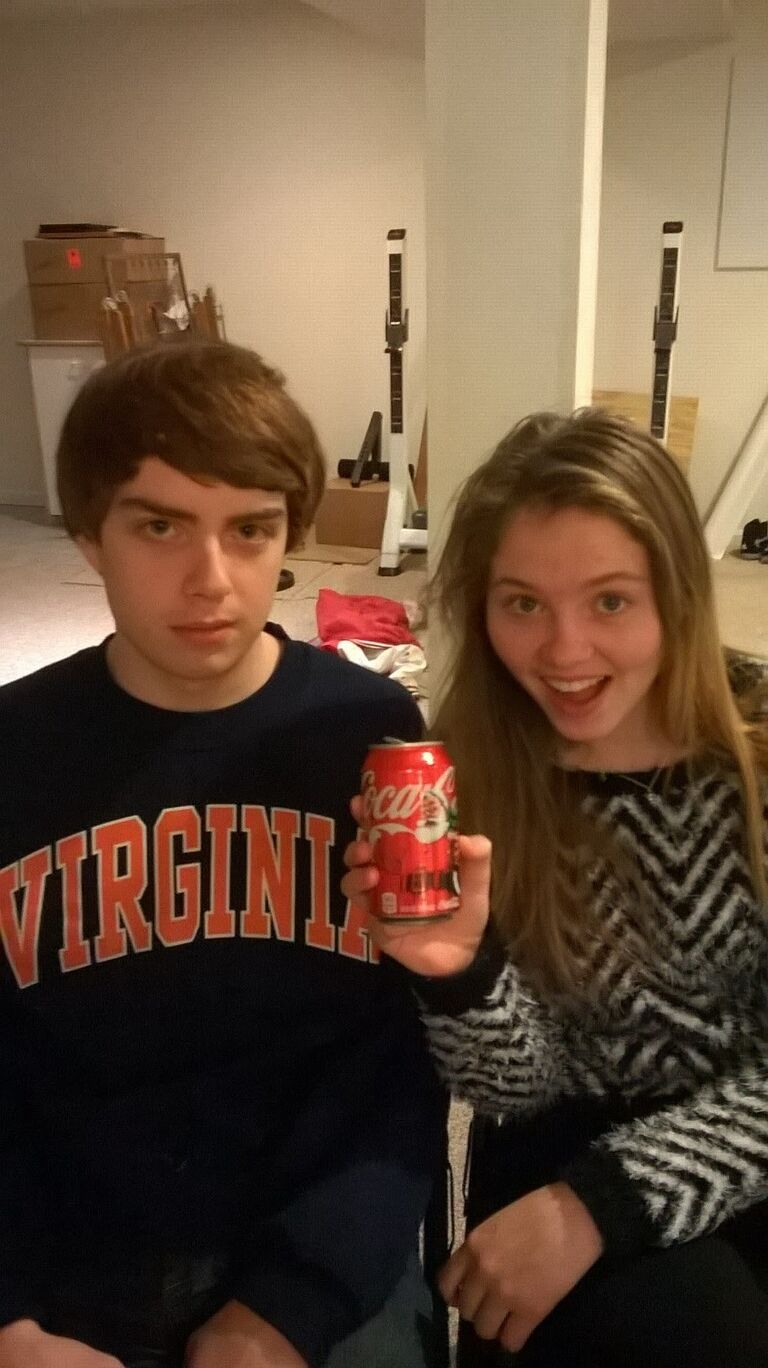 Emma and Sean were very, very cool kids. This was them celebrating the Super Bowl in (friend) Robert's basement Sean's senior year. 