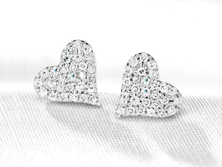 pavé diamond silver heart stud earrings