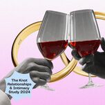 Couple holding wine glasses on top of wedding rings and purple background, How many date nights you should plan for a successful marriage