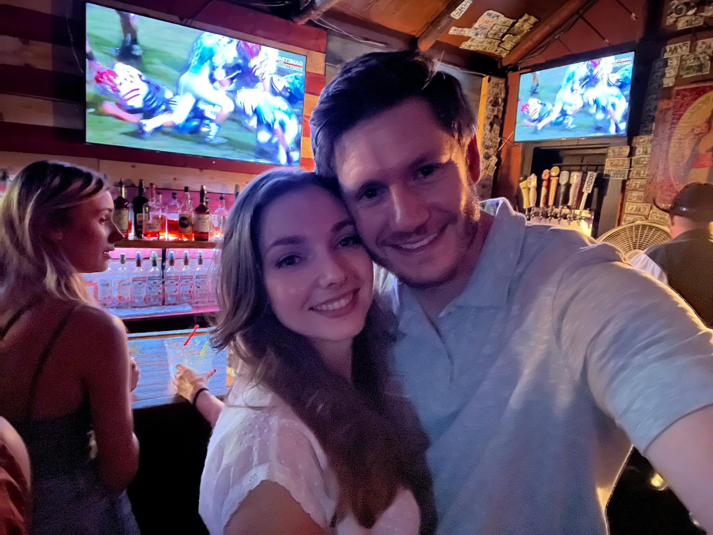 This picture was from our second date and is the first photo we have together. Mekenna was introduced to Jacob's friends and we all went out for a night of drinks and cornhole at Log Cabin in Turlock.