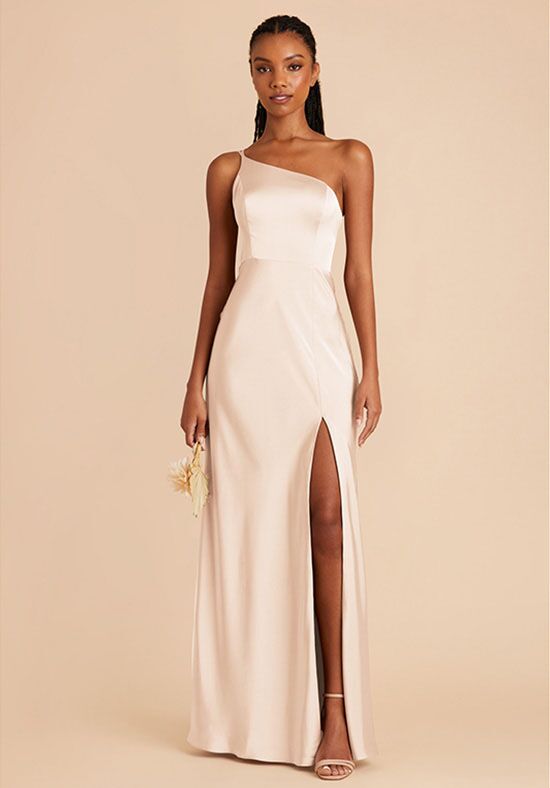 champagne one shoulder dresses bridesmaid