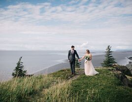 wedding couple on top of the mountain