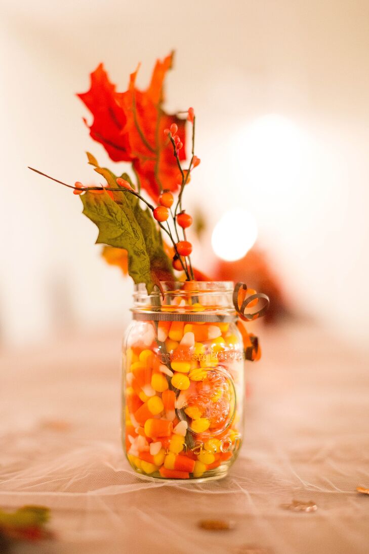 Diy Candy Corn And Fall Leaf Centerpieces