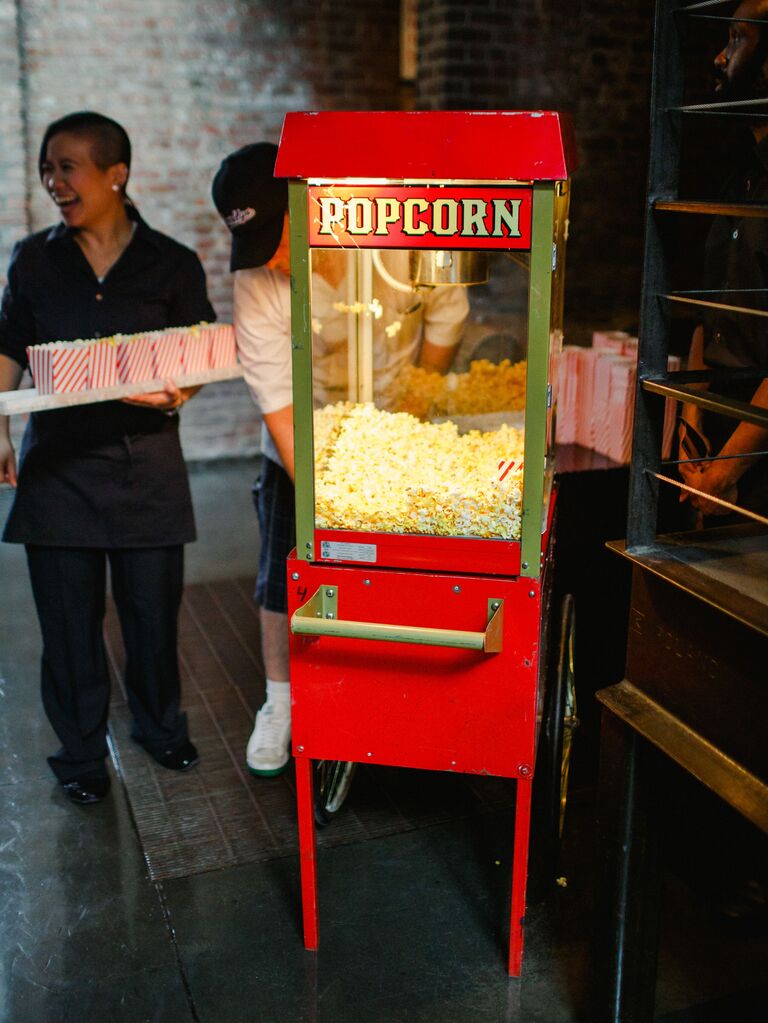 vintage popcorn maker at wedding reception