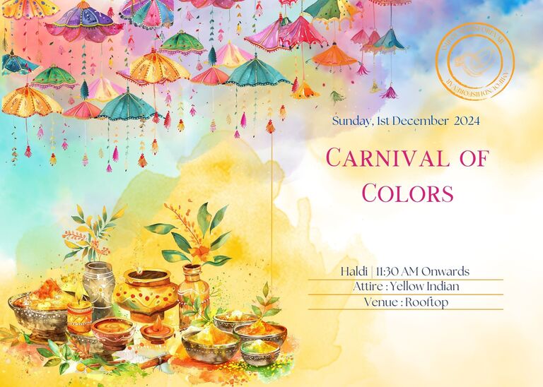Haldi | 11:30 AM Onwards
Venue : Rooftop
Attire : Yellow Indian