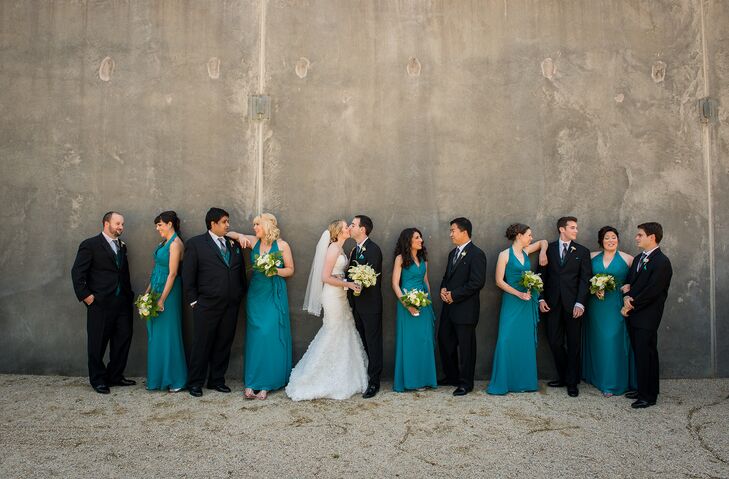 teal and silver wedding dresses