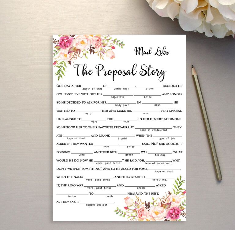 The Proposal Story Wedding Mad Libs Template