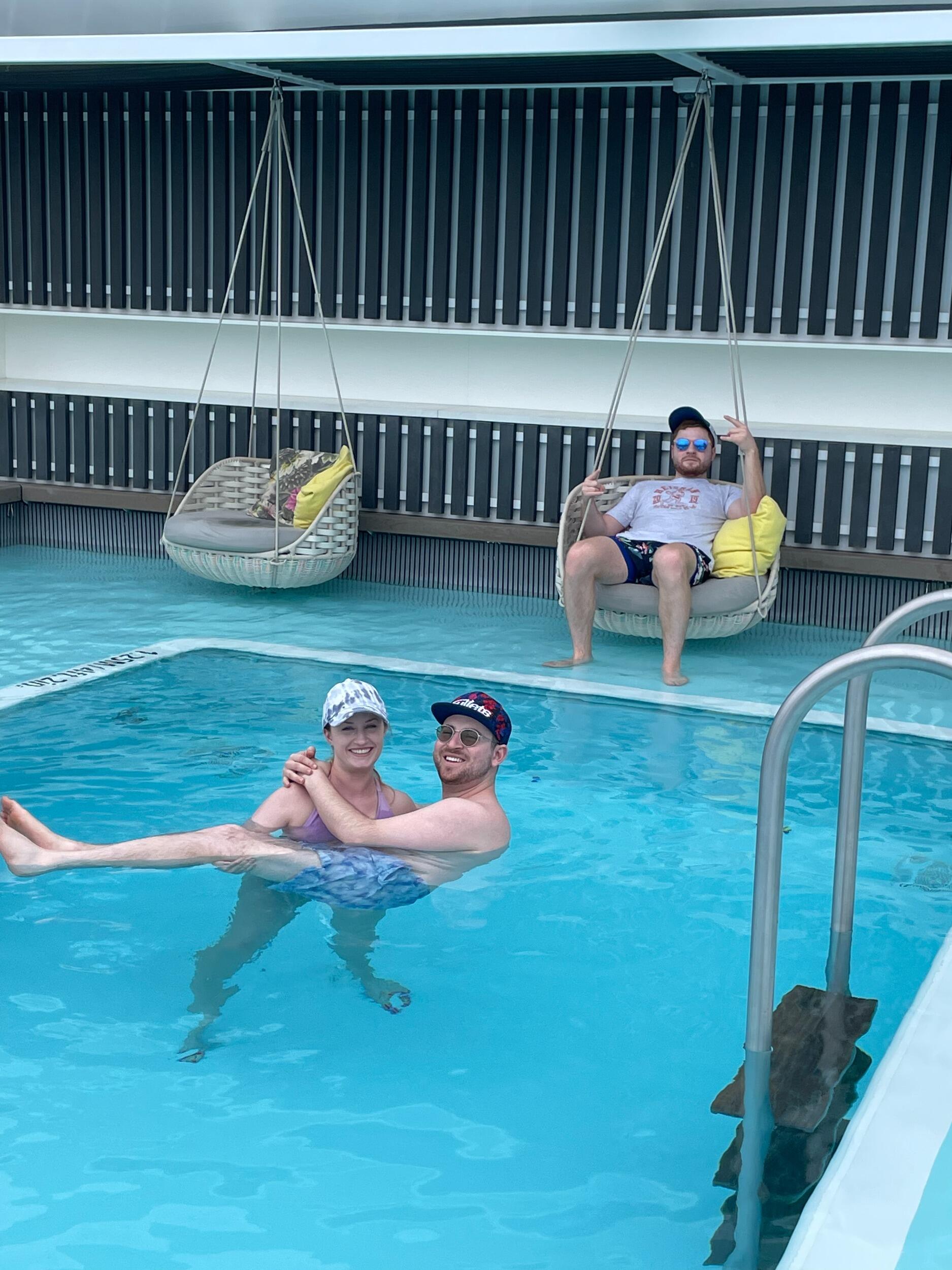 Kelly, Brendon, and the best man on a Caribbean cruise.