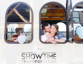 Couple looking outside of the trolley window