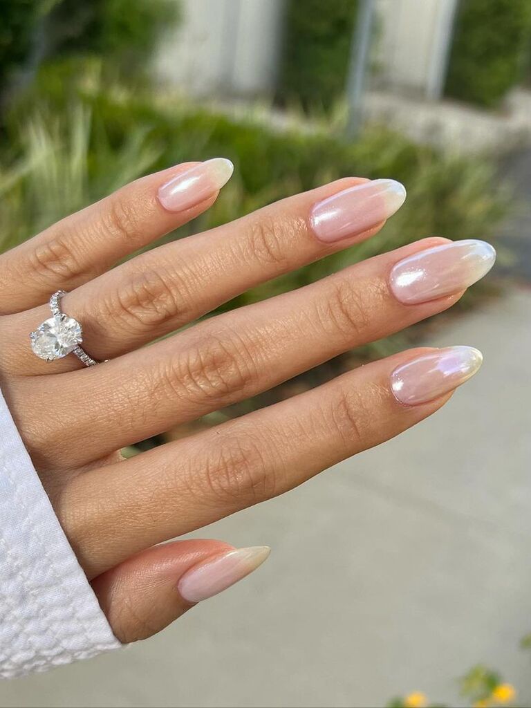 Nude chrome wedding nails
