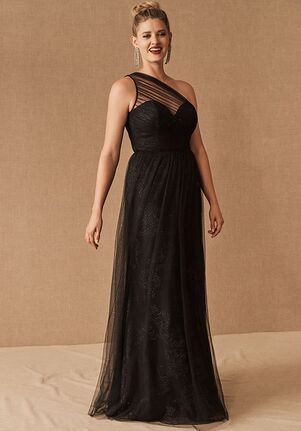 one shoulder black bridesmaid dress