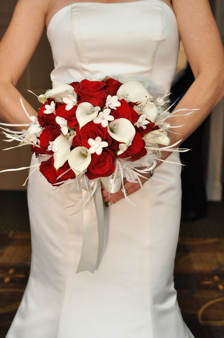 Red Rose And White Lily Wedding Bouquet