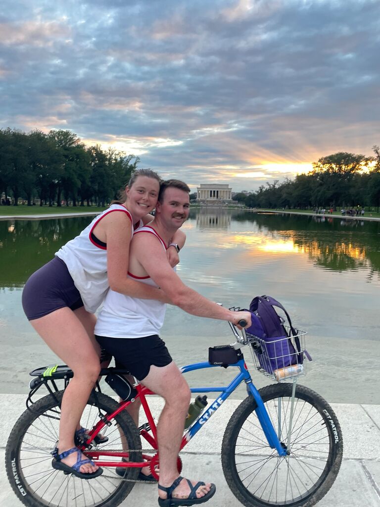 Summer grass volleyball league down on the Mall in DC. We would bike down the Capital Crescent Trail on Wednesdays. Some of my favorite memories!