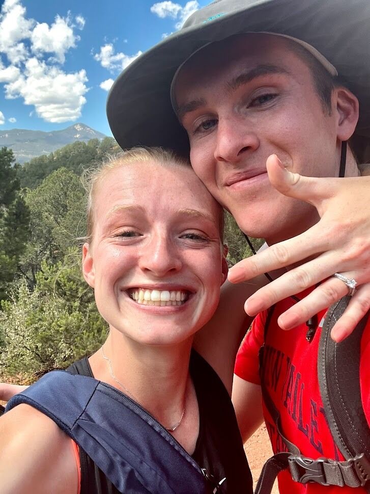 The day Austen proposed! They were vacationing in Colorado Springs when he got down on one knee in the Garden of the Gods Park. It was hard for them to get a quality picture without being emotional. 