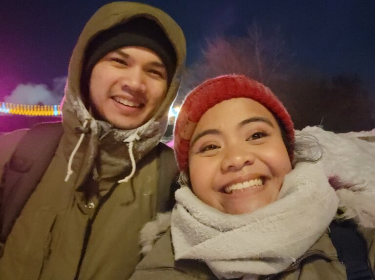 Paula & Jonathan picked up ice skating and reached the end of Nestaweya Ice Skating River Trail at the Forks.